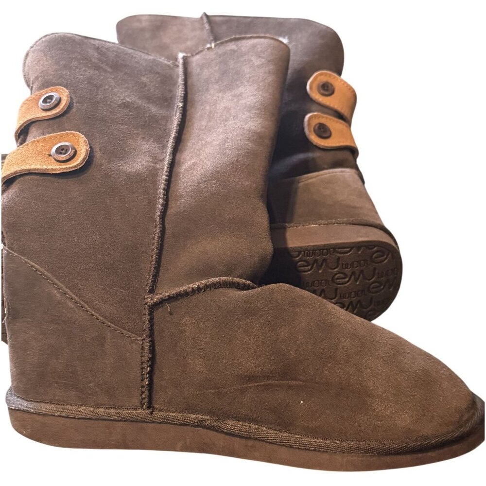 EMU Womens Merino Wool-Lined Brown Suede Boots Button Detailing Size W10 - Picture 8 of 11